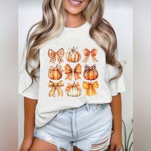 SHEIN White Tee with Orange Bow Print